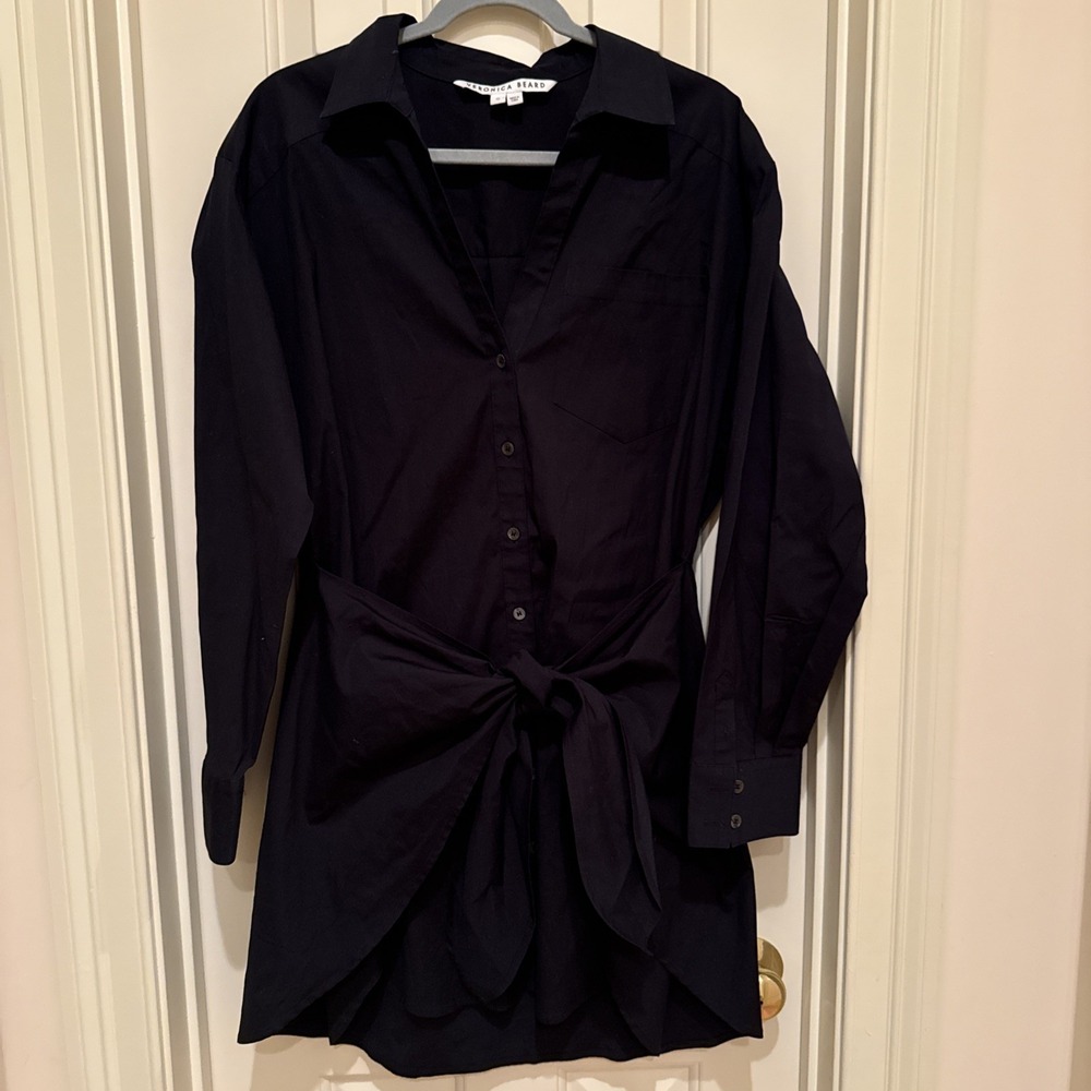 Veronica Beard Shirt Dress Womens 10 Black Tie Front Long Sleeve Old Money